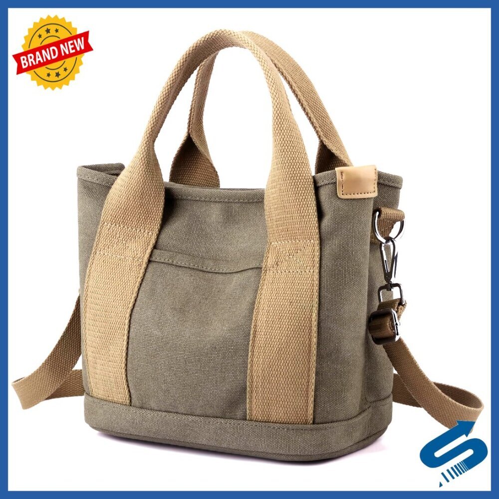 Canvas Tote Bag with Zipper Crossbody Shoulder Bag Versatile Chic Minimal - Picture 1 of 7
